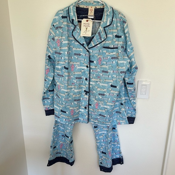 munki munki Other - Brand new with tag Munki Munki weiner dog flannel pajamas size large light blue